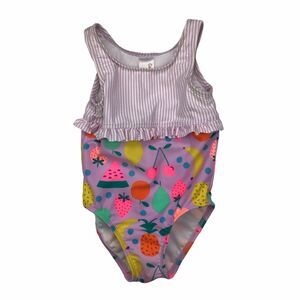 Cat & Jack One Piece Swimsuit Toddler Girl Fruit Pink Ruffle Neon Size 3T